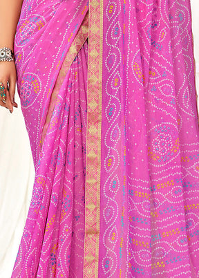 Pink Chiffon Silk Saree With Blouse Piece