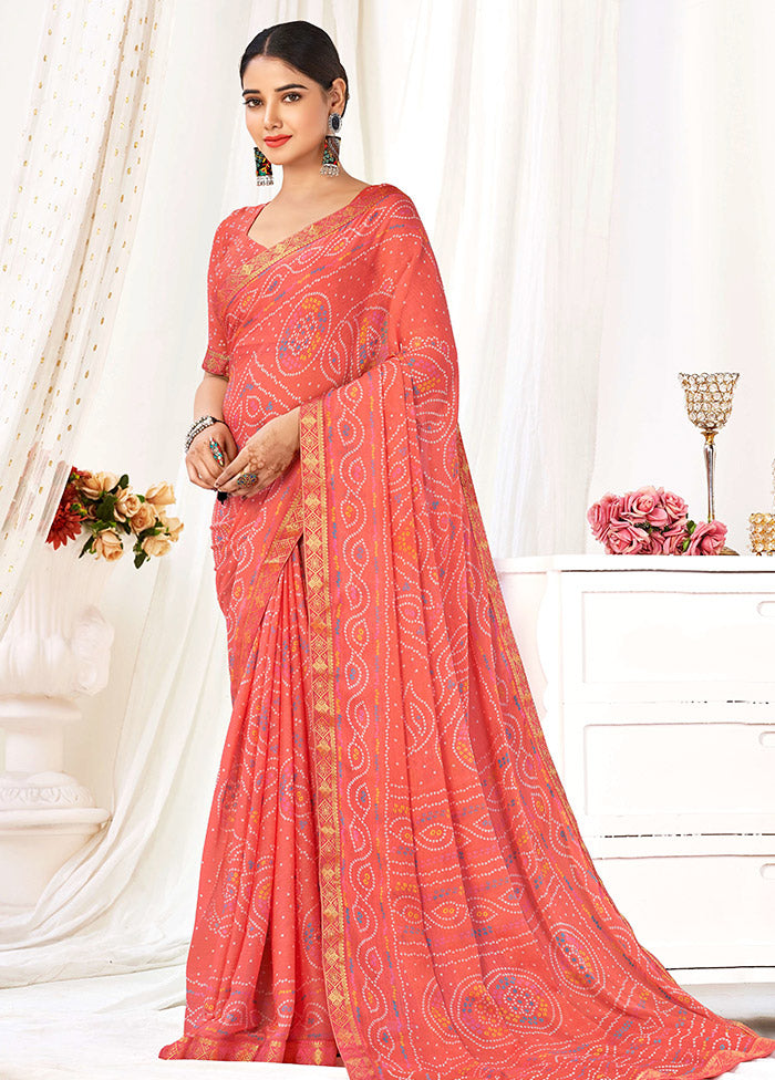 Orange Chiffon Silk Saree With Blouse Piece