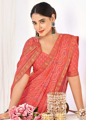 Orange Chiffon Silk Saree With Blouse Piece