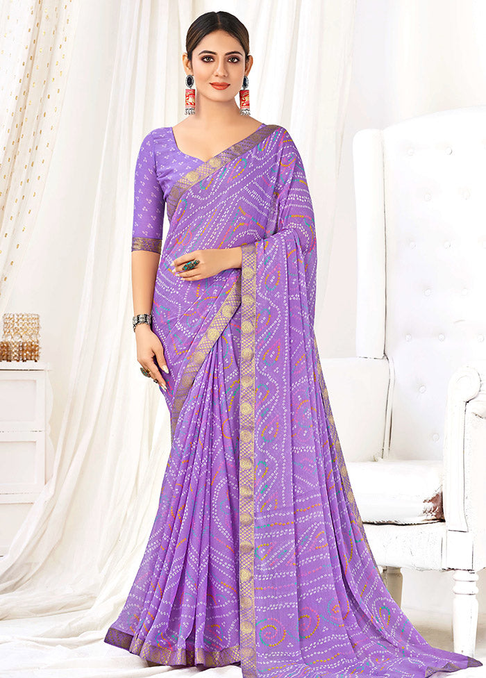 Light Purple Chiffon Silk Saree With Blouse Piece