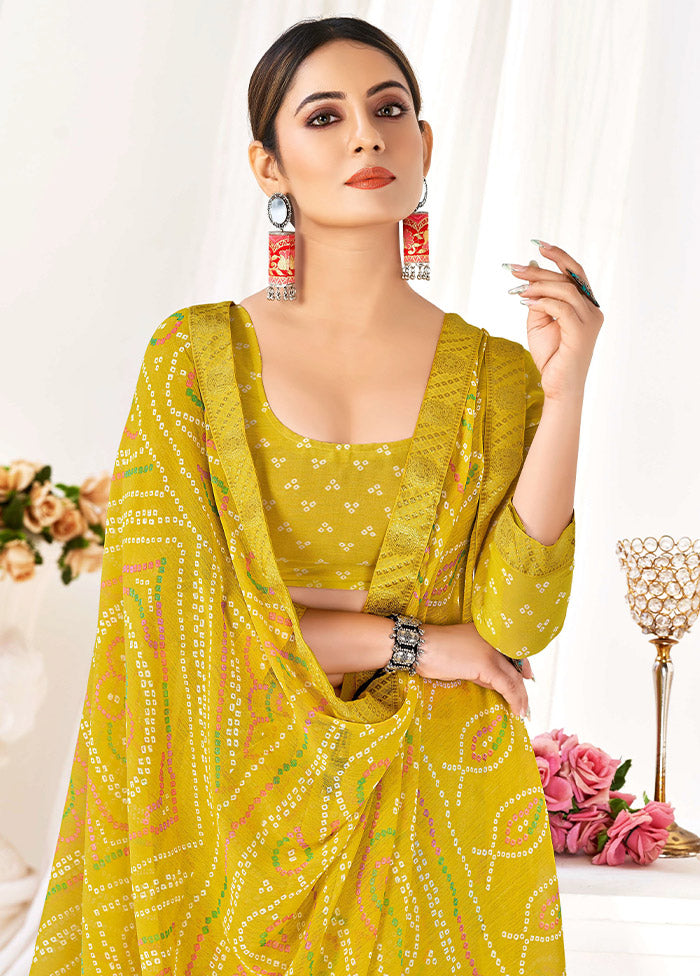 Yellow Chiffon Silk Saree With Blouse Piece