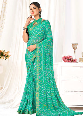 Green Chiffon Silk Saree With Blouse Piece