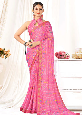 Pink Chiffon Silk Saree With Blouse Piece