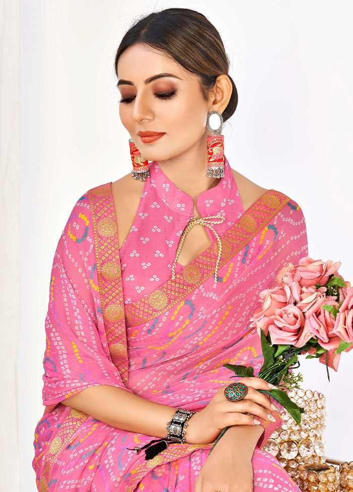 Pink Chiffon Silk Saree With Blouse Piece