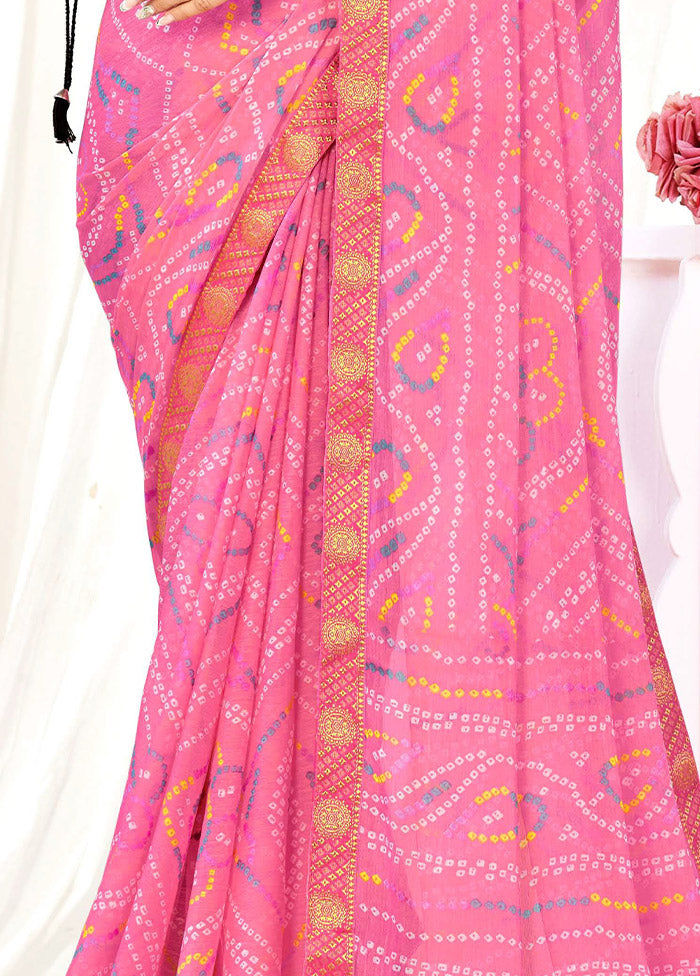 Pink Chiffon Silk Saree With Blouse Piece