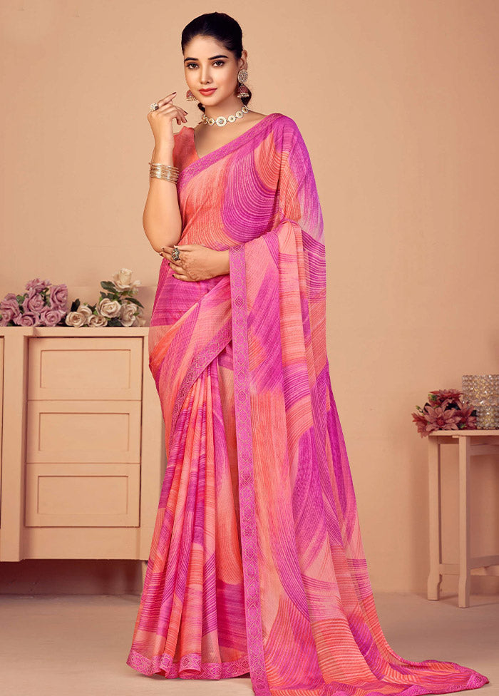 Multicolor Chiffon Silk Saree With Blouse Piece