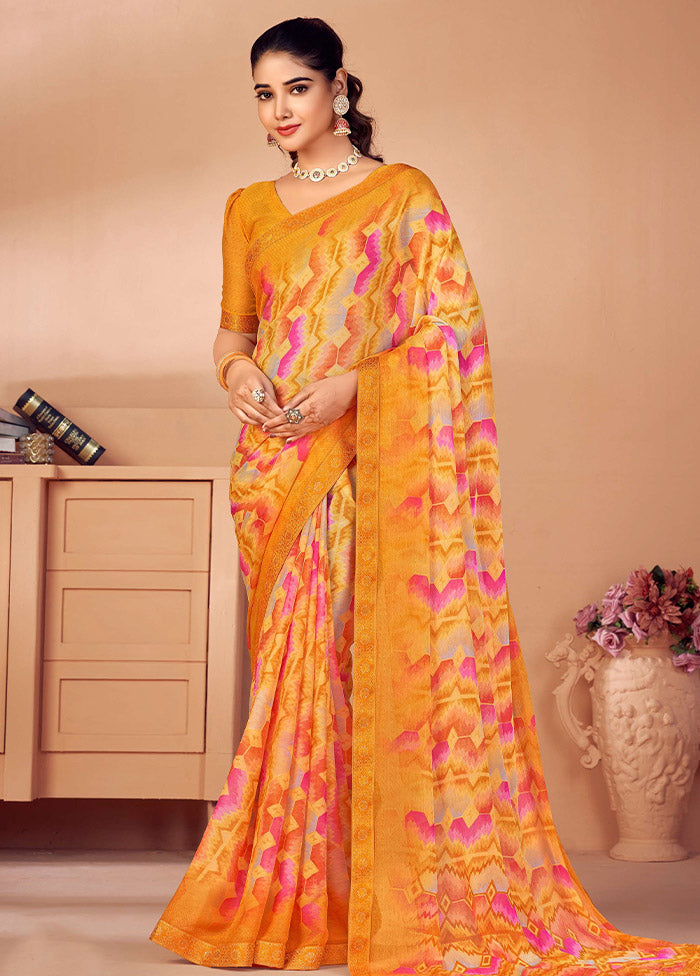 Multicolor Chiffon Silk Saree With Blouse Piece