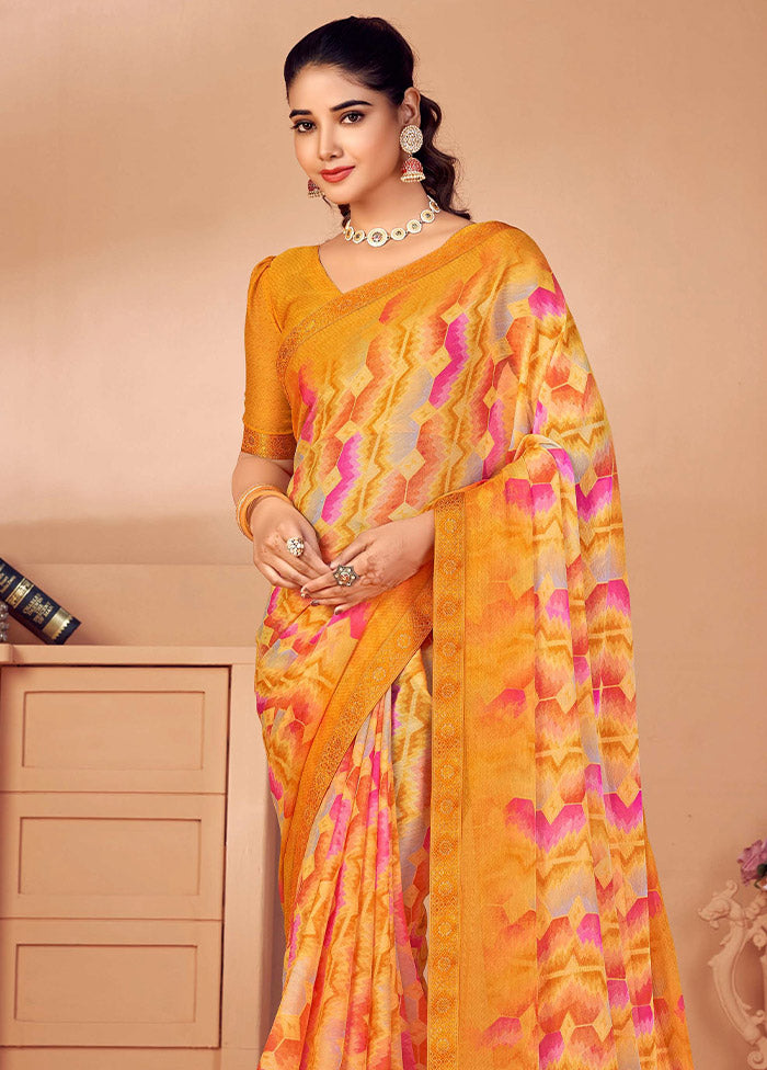 Multicolor Chiffon Silk Saree With Blouse Piece