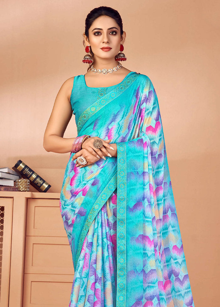 Multicolor Chiffon Silk Saree With Blouse Piece