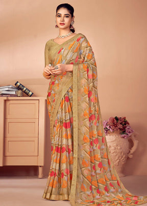 Multicolor Chiffon Silk Saree With Blouse Piece