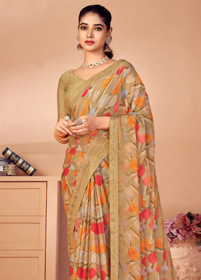 Multicolor Chiffon Silk Saree With Blouse Piece