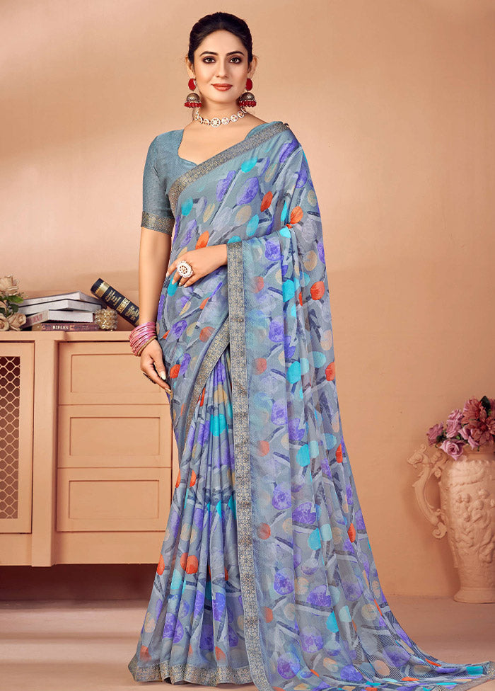 Multicolor Chiffon Silk Saree With Blouse Piece