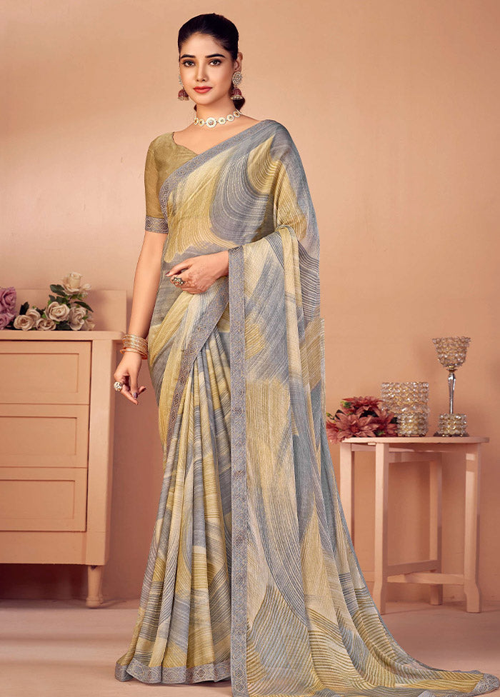 Multicolor Chiffon Silk Saree With Blouse Piece