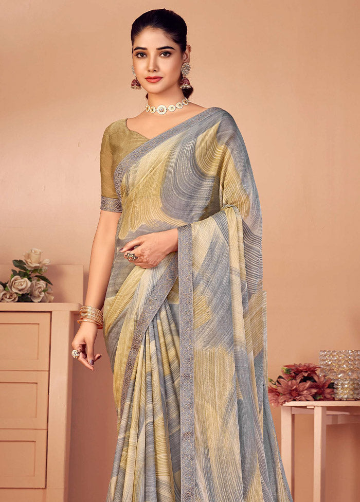 Multicolor Chiffon Silk Saree With Blouse Piece