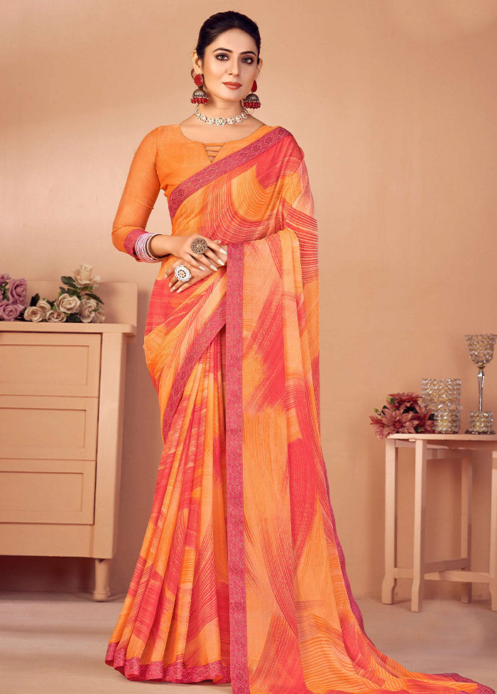 Multicolor Chiffon Silk Saree With Blouse Piece