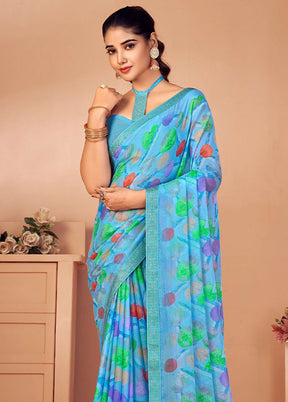 Multicolor Chiffon Silk Saree With Blouse Piece