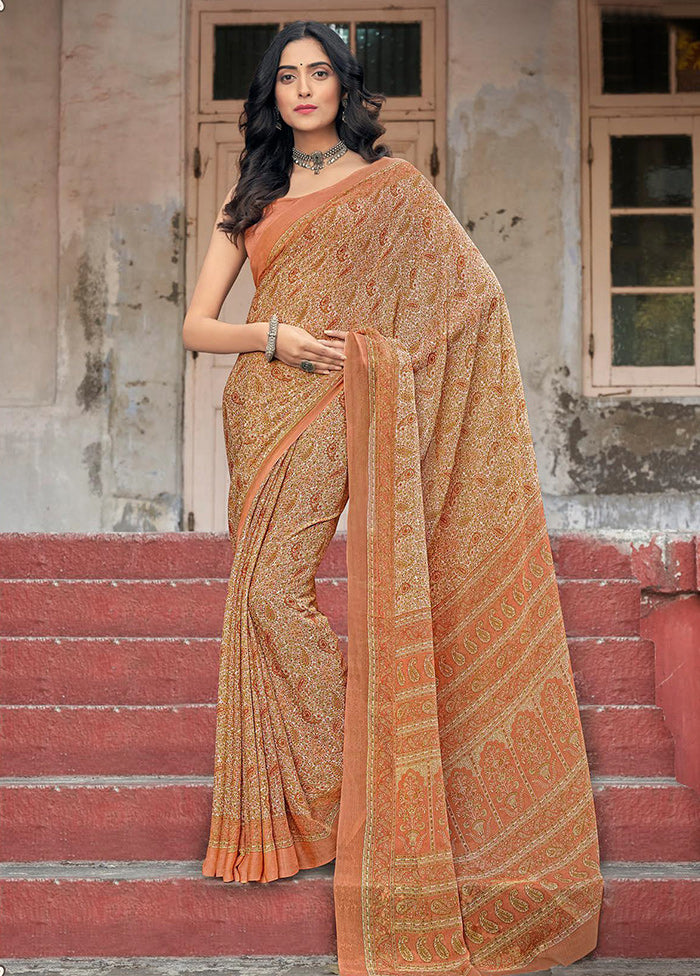 Multicolor Chiffon Silk Saree With Blouse Piece