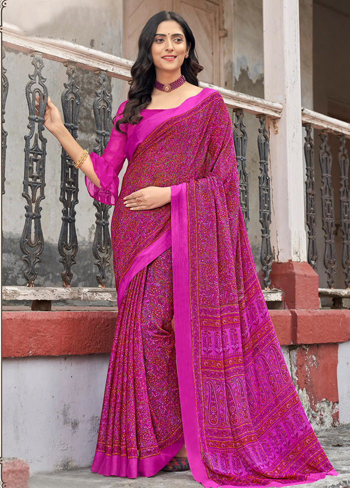 Pink Chiffon Silk Saree With Blouse Piece