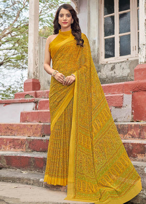 Yellow Chiffon Silk Saree With Blouse Piece