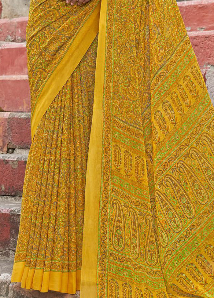 Yellow Chiffon Silk Saree With Blouse Piece