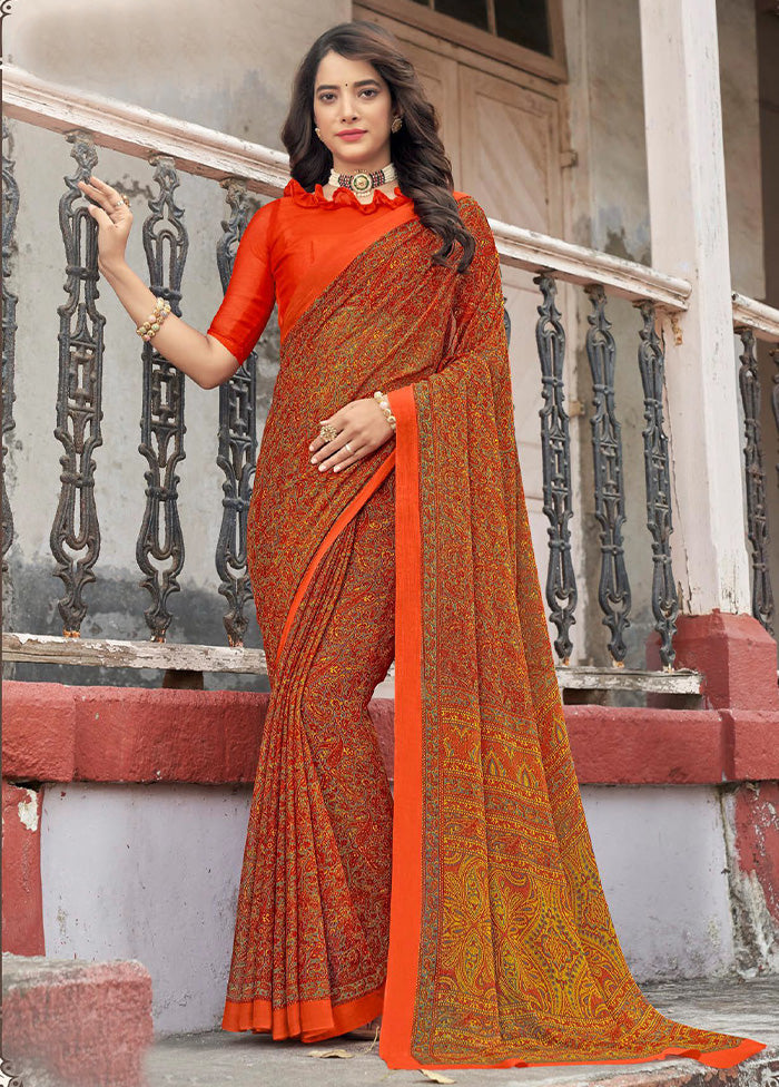 Maroon Chiffon Silk Saree With Blouse Piece