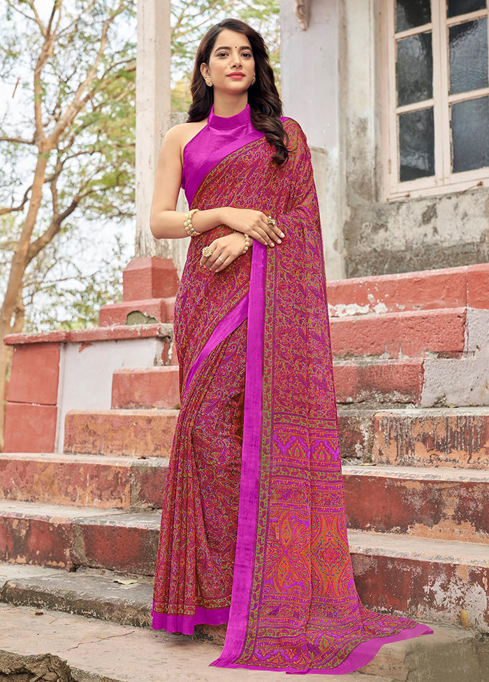 Pink Chiffon Silk Saree With Blouse Piece