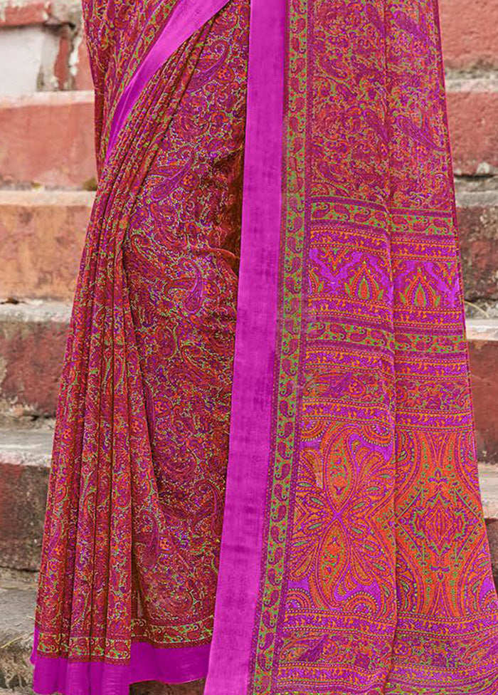 Pink Chiffon Silk Saree With Blouse Piece