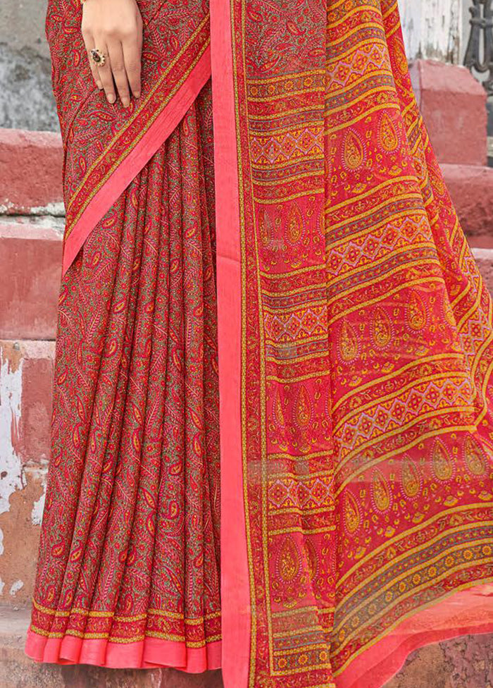 Pink Chiffon Silk Saree With Blouse Piece