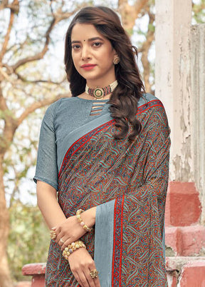 Grey Chiffon Silk Saree With Blouse Piece