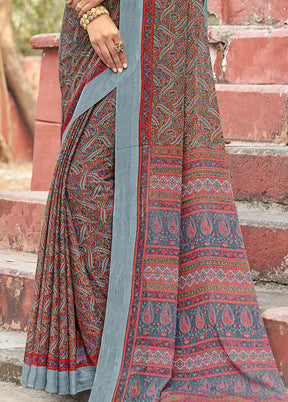 Grey Chiffon Silk Saree With Blouse Piece