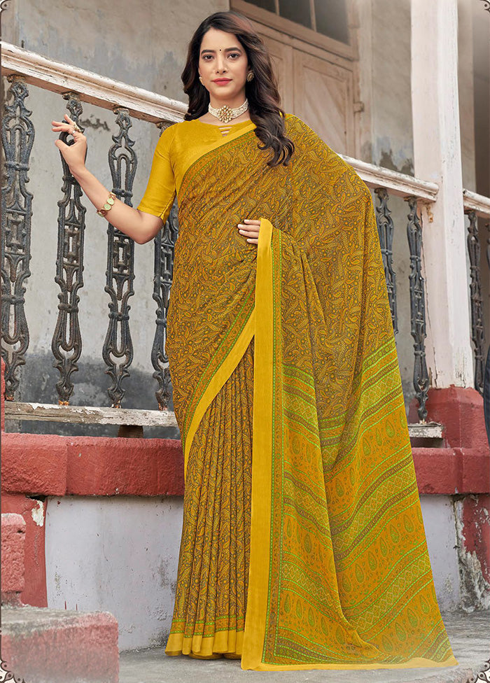 Green Chiffon Silk Saree With Blouse Piece