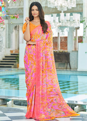 Multicolor Chiffon Silk Saree With Blouse Piece