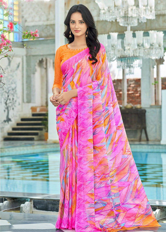 Multicolor Chiffon Silk Saree With Blouse Piece