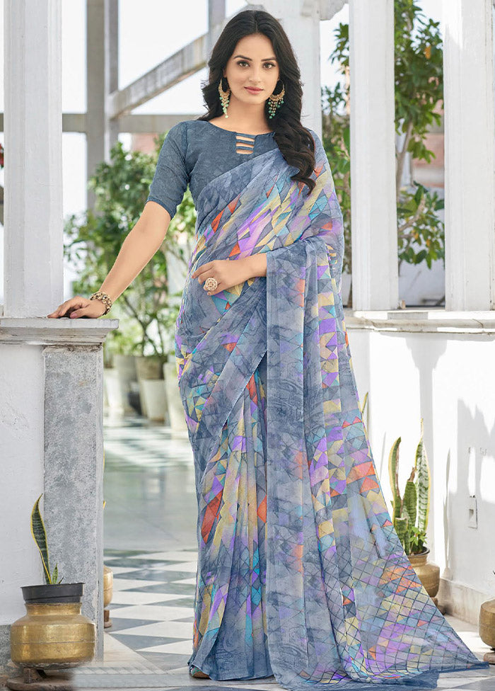 Multicolor Chiffon Silk Saree With Blouse Piece