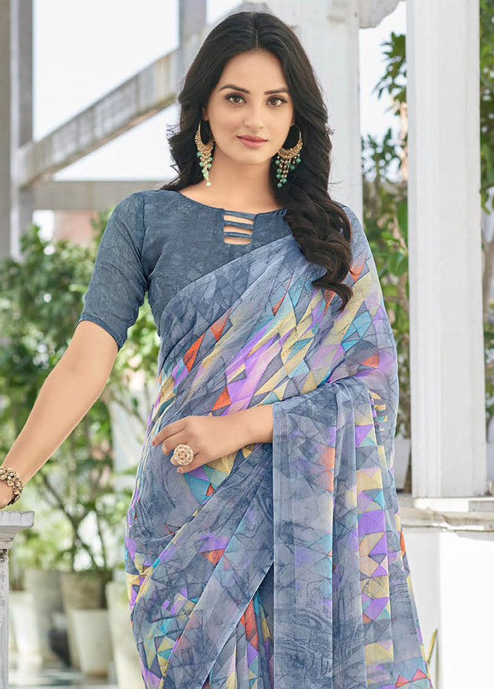 Multicolor Chiffon Silk Saree With Blouse Piece