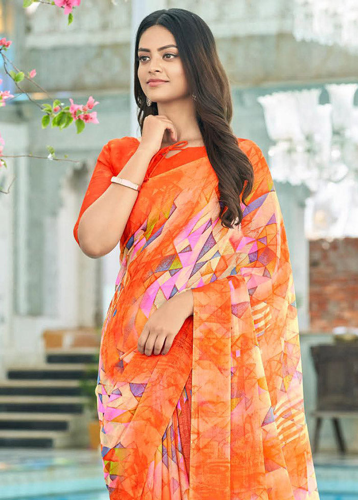 Multicolor Chiffon Silk Saree With Blouse Piece