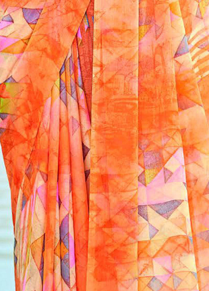 Multicolor Chiffon Silk Saree With Blouse Piece