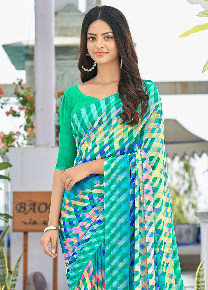 Multicolor Chiffon Silk Saree With Blouse Piece