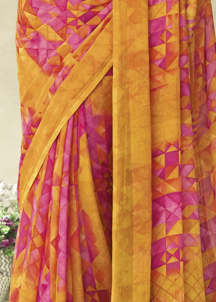 Pink Chiffon Silk Saree With Blouse Piece