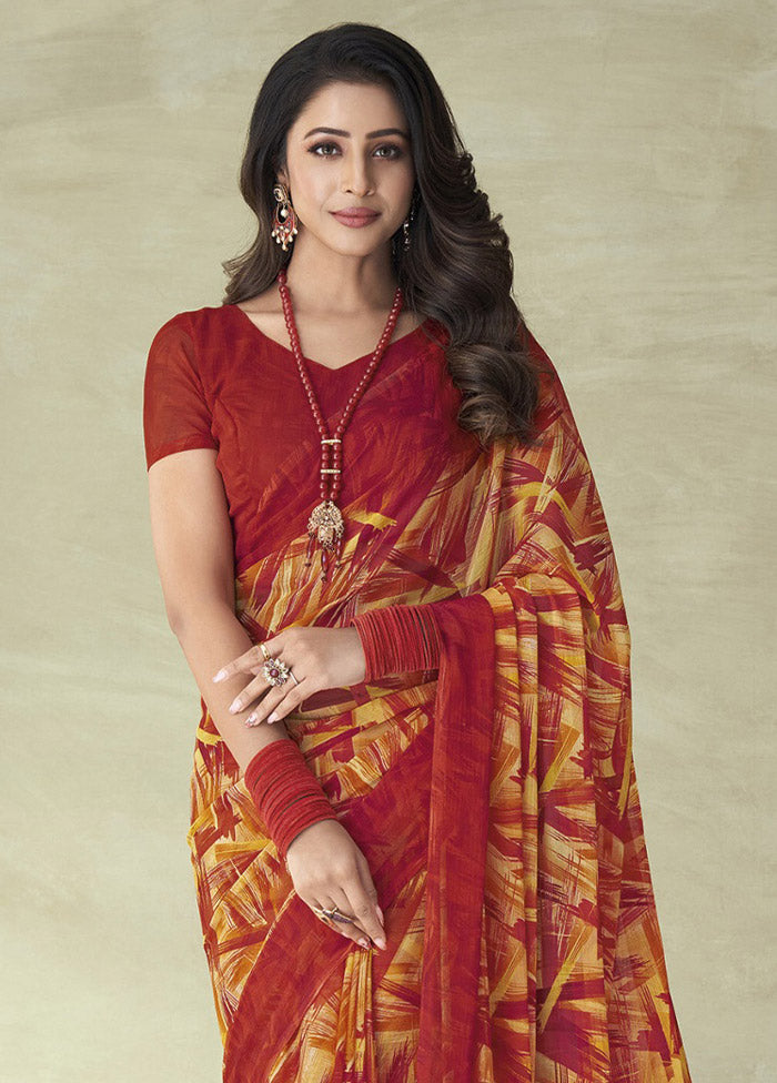 Maroon Chiffon Silk Saree With Blouse Piece