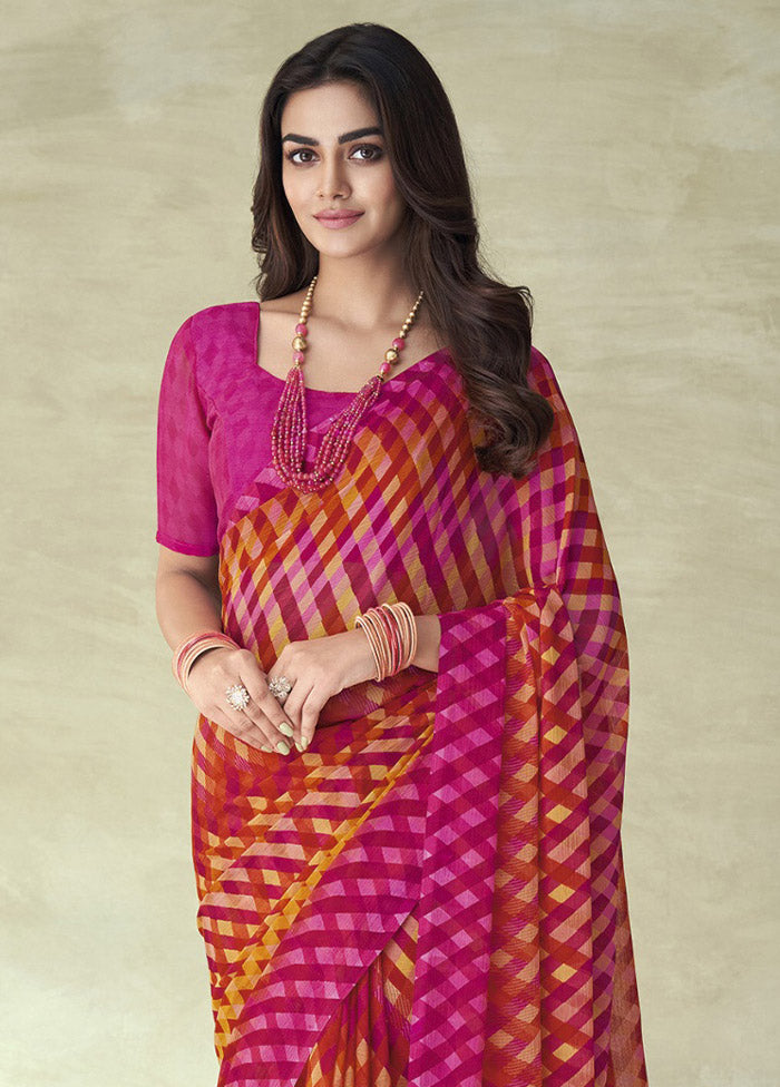 Pink Chiffon Silk Saree With Blouse Piece