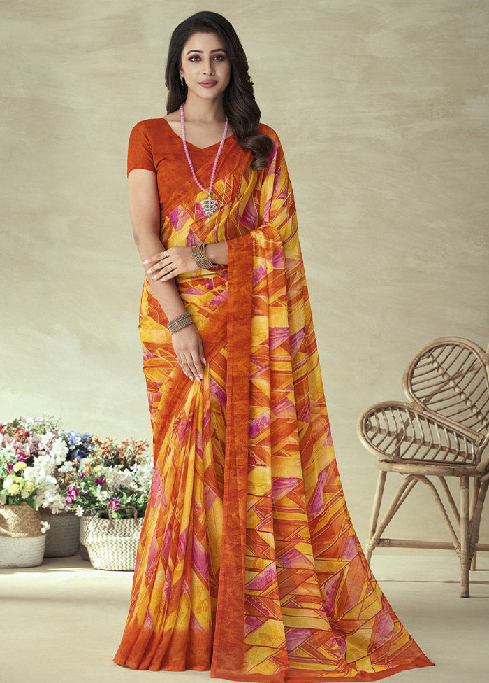 Orange Chiffon Silk Saree With Blouse Piece