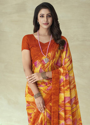 Orange Chiffon Silk Saree With Blouse Piece