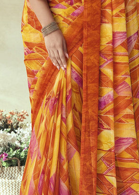 Orange Chiffon Silk Saree With Blouse Piece