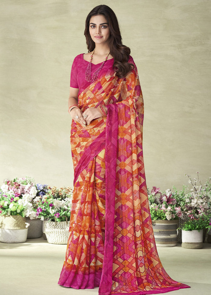 Pink Chiffon Silk Saree With Blouse Piece