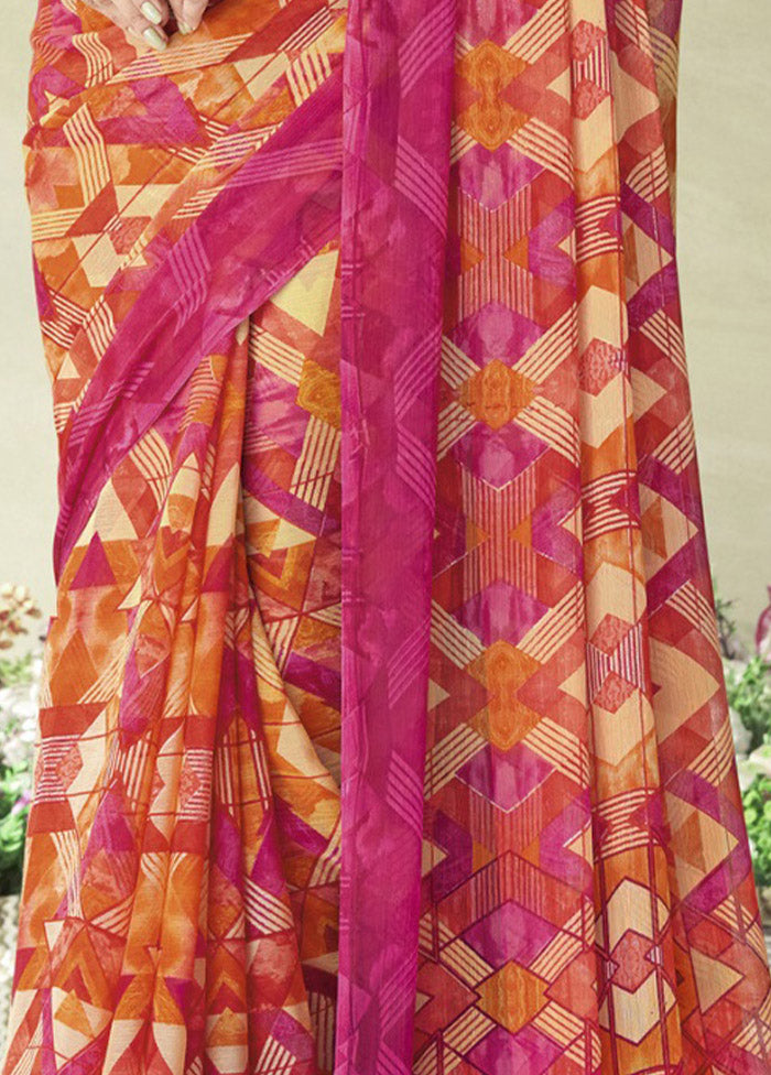 Pink Chiffon Silk Saree With Blouse Piece