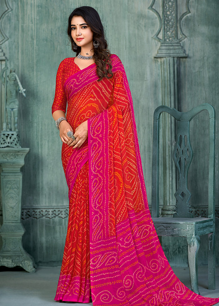 Pink Chiffon Silk Saree With Blouse Piece