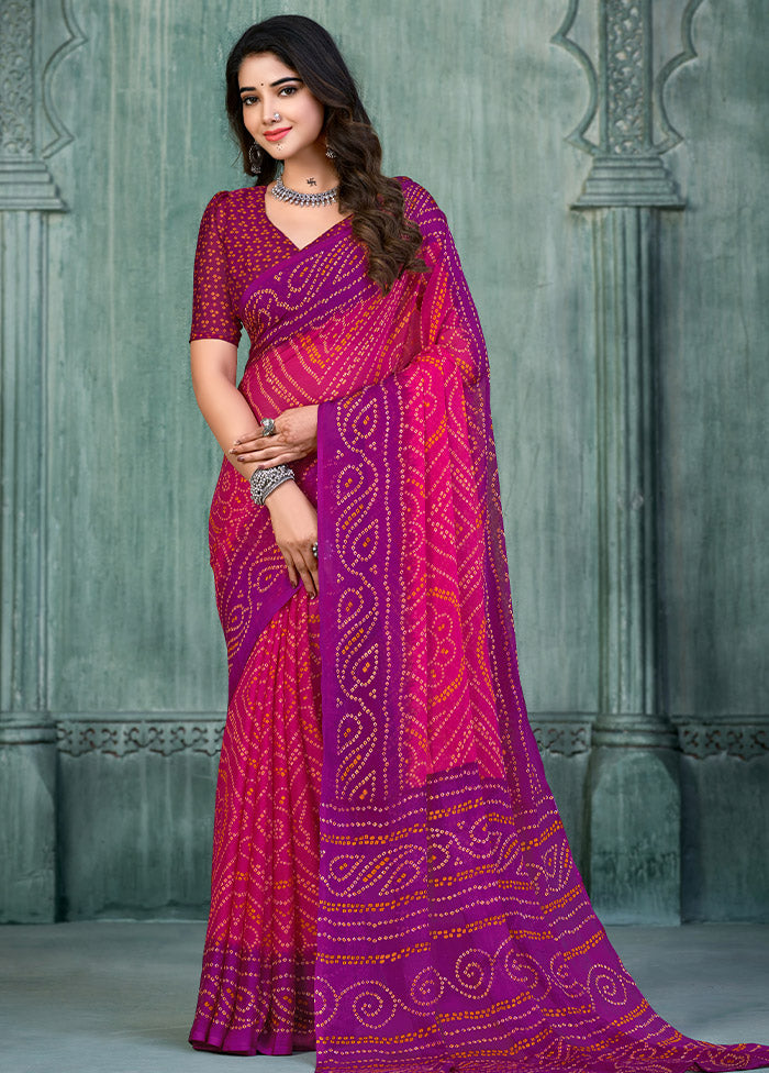 Purple Chiffon Silk Saree With Blouse Piece