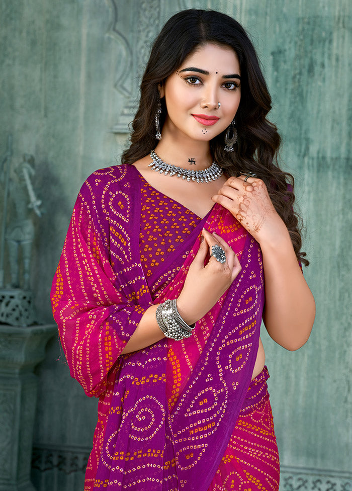 Purple Chiffon Silk Saree With Blouse Piece