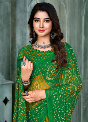 Green Chiffon Silk Saree With Blouse Piece